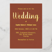 Trouw Boho Bruin Terracotta Goud Folie Uitnodiging (Voorkant)