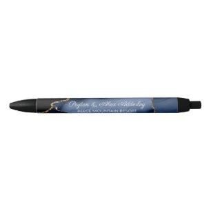 Trouw Bruid Bruidegom Gast Cadeau Blauwe Marmer Zwarte Inkt Pen