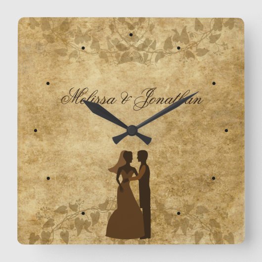 Trouw bruid bruidegom op maat gemaakte namen vinta vierkante klok (Voorkant)