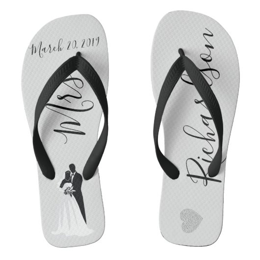 Trouw Bruid Slippers Persoonlijke Datum Naam Teenslippers (Voetbed)