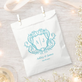 Trouw Bruidsboeket Turquoise Monogram Wapen Huweli Bedankzakje