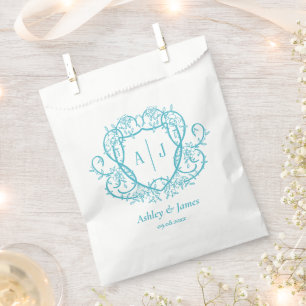 Trouw Bruidsboeket Turquoise Monogram Wapen Huweli Bedankzakje