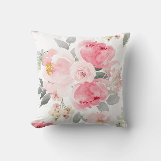 Trouw Bruidsfeest Blush Roze Waterverf Bloemen Kussen (Voorkant)