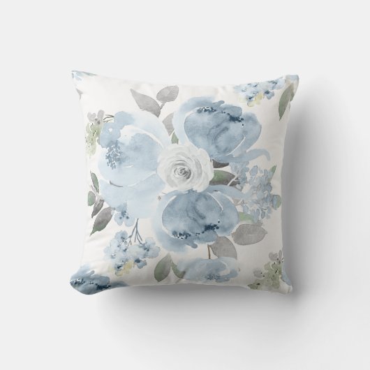 Trouw Bruidsfeest Stofblauw Waterverf Bloem Kussen (Voorkant)