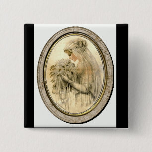 Trouw Bruidsfeest Victorian Bruid Vintage Vierkante Button 5,1 Cm