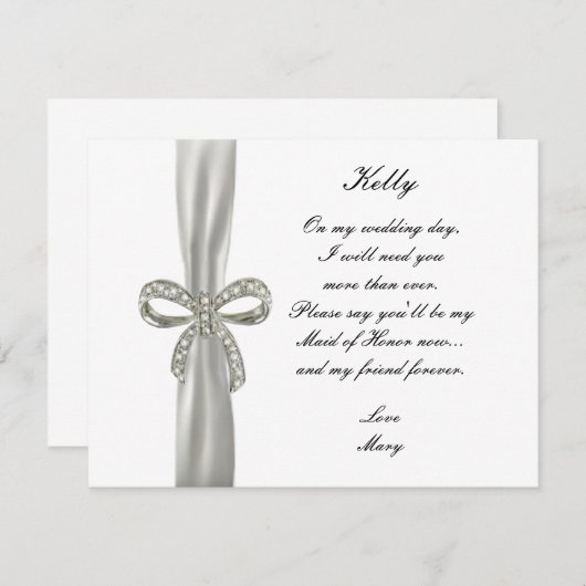 Trouw bruidsmeisje kaart met diamant boog (Voorkant / Achterkant)