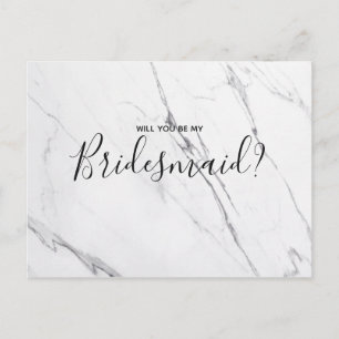 Trouw bruidsmeisje   Witte marmeren script ansicht Uitnodiging Briefkaart