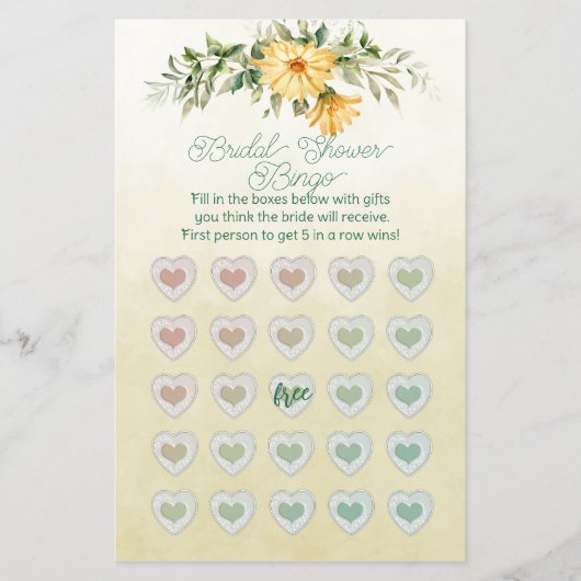 Trouw Bruiloft Bingo met Waterverf Zonnebloemen Flyer (Voorkant)