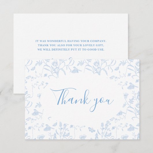 Trouw Bruiloft Dankkaart met Bloemen Toile Bedankkaart (Voorkant / Achterkant)