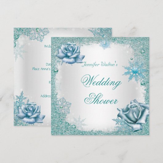 Trouw Bruiloft Glitter Turquoise Wit Rozen Kaart (Voorkant / Achterkant)