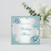 Trouw Bruiloft Glitter Turquoise Wit Rozen Kaart (Staand voorkant)