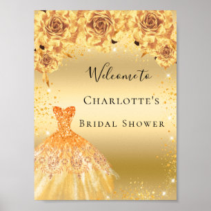 Trouw Bruiloft gouden glitters jurk bloemen welkom Poster