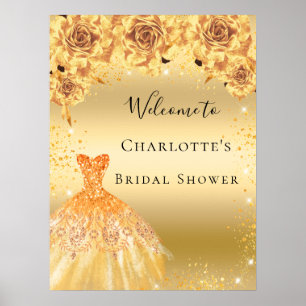 Trouw Bruiloft gouden glitters jurk bloemen welkom Poster