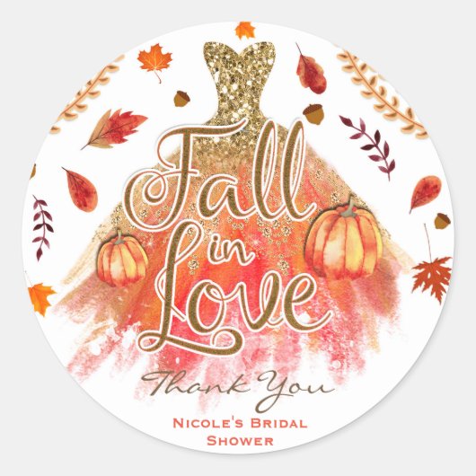 Trouw Bruiloft Jurk & Herfstbladeren Ronde Sticker (Voorkant)