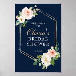 Trouw Bruiloft Navy Blauwe Gouden Blush Welkomstbo Poster