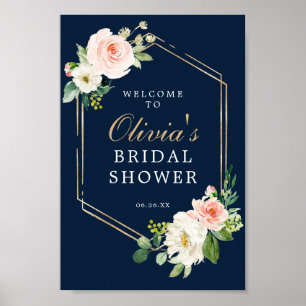 Trouw Bruiloft Navy Blauwe Gouden Blush Welkomstbo Poster