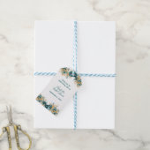 Trouw Bruiloft Thee Blauw Goud Waterverf Bloem Cadeaulabel (Met Touw)