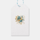 Trouw Bruiloft Thee Blauw Goud Waterverf Bloem Cadeaulabel (Achterkant)
