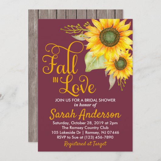 Trouw Bruiloft Uitnodiging - Zonnebloemen (Voorkant / Achterkant)