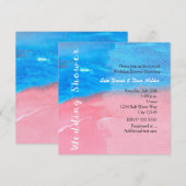 Trouw Bruiloft Waterverf Blauw & Roze Uitnodiging (Voorkant / Achterkant)
