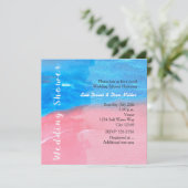 Trouw Bruiloft Waterverf Blauw & Roze Uitnodiging (Staand voorkant)