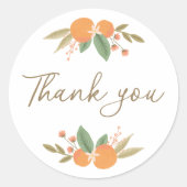 Trouw Bruilofts Bruiloft Dank Je Wel Bloemig Citru Ronde Sticker (Voorkant)