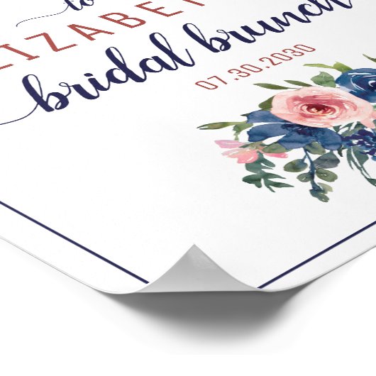 Trouw Bruiloftsontbijt met Bloemendecor in Navy Ro Poster (Hoek)