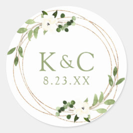 Trouw Bruiloftssalon Geometrische Groene Krans Ronde Sticker