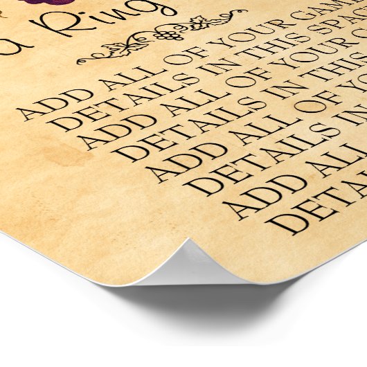 Trouw Bruiloftsshowerspellen Aangepaste Wijnstok D Poster (Hoek)