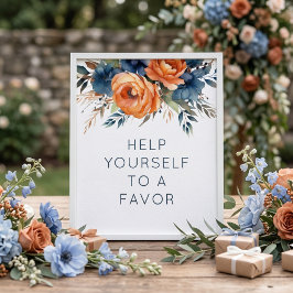 Trouw Bruin Oranje Bloemen Favor Teken Huwelijk Poster