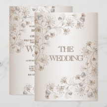 Trouw Bruine Bloem Hart Patroon Beige Elegant