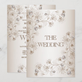 Trouw Bruine Bloem Hart Patroon Beige Elegant Kaart
