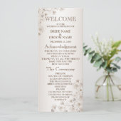 Trouw Bruine Bloemhartpatroon Beige Elegant Programmakaart (Staand voorkant)