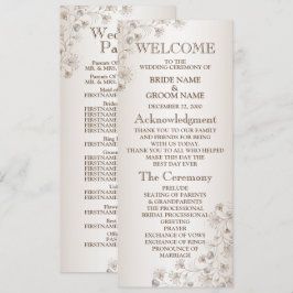 Trouw Bruine Bloemhartpatroon Beige Elegant Programmakaart