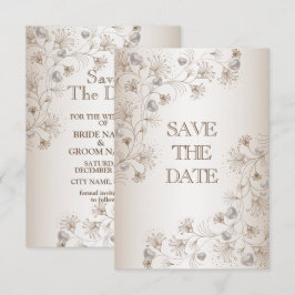 Trouw Bruine Bloemhartpatroon Elegant Antiek Save The Date