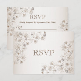 Trouw Bruine Bloemhartpatroon Elegant Vintage RSVP Kaartje