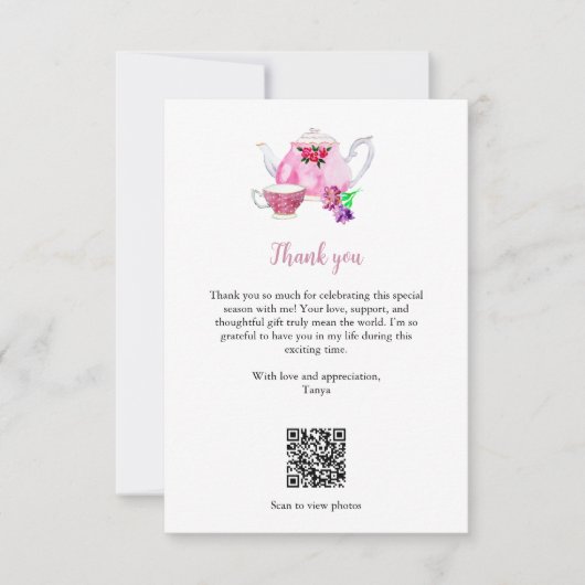Trouw Bruisende Bruiloft Theepartij QR Code Bedankkaart (Voorkant)
