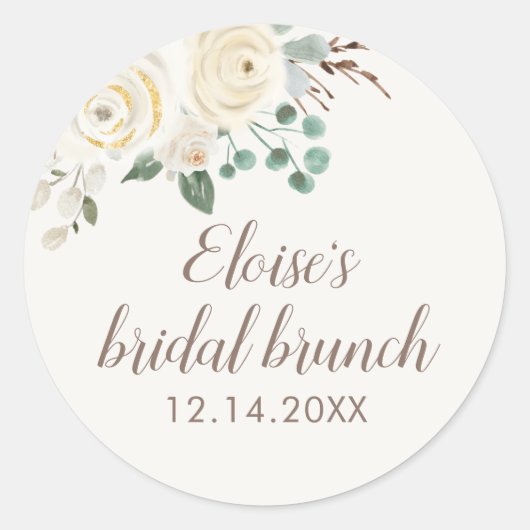 Trouw Brunch Droom Wit Bloem Motief Favor Stickers (Voorkant)