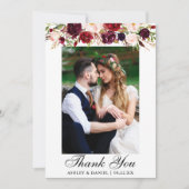 Trouw Burgundy Bloem Foto Bedankkaart (Voorkant)