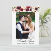 Trouw Burgundy Bloem Foto Bedankkaart (Staand voorkant)