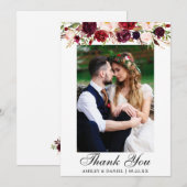 Trouw Burgundy Bloem Foto Bedankkaart (Voorkant / Achterkant)