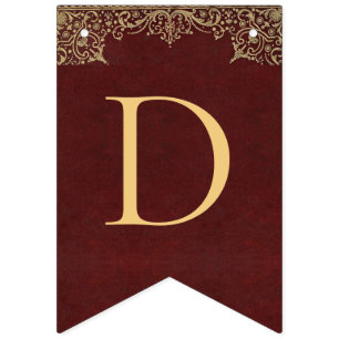Trouw Burgundy Goud Namen Vintage Elegant Rood Vlaggetjes