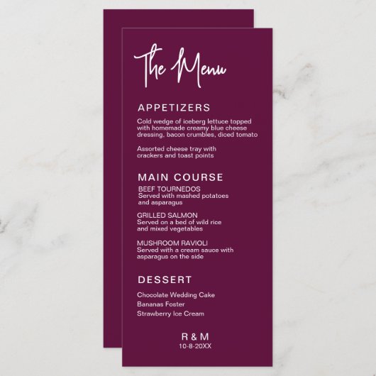 Trouw Burgundy Klassiek Elegant Menu