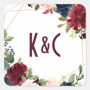 Trouw Burgundy & Navy Bloem Geometrisch Vierkante Sticker