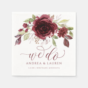 Trouw Burgundy Wijn Rood Aquarel Boeket We Do Servet