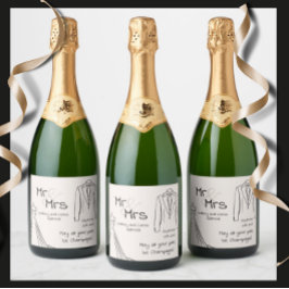 trouw champagnefleslabel Bruid en Bruidegom Sparkling Wijnetiket