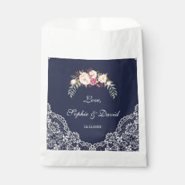 Trouw Charm Blush Roze Bloemen Kant Navy Bedankzakje