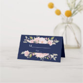 Trouw Charm Blush Roze Bloemige Bloei Navyblauw Plaatskaartje (Achterkant)