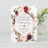 Trouw Charm Burgundy Marsala Bloem Geometrisch Kaart (Staand voorkant)