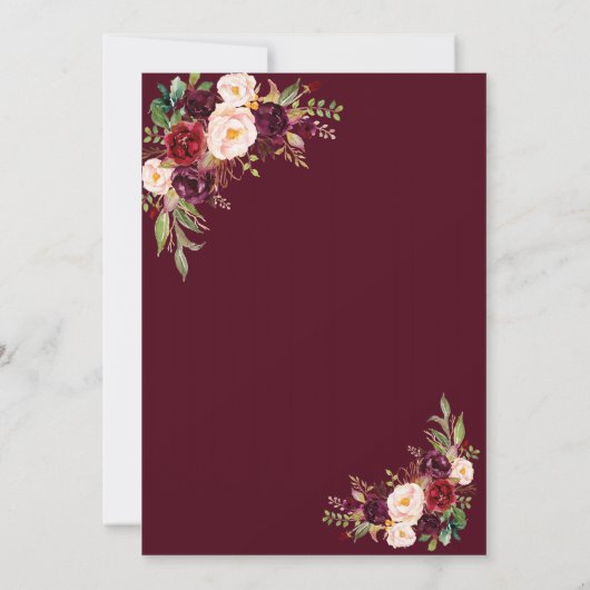 Trouw Charm Burgundy Navy Blauw Goud Bloem Kaart (Achterkant)